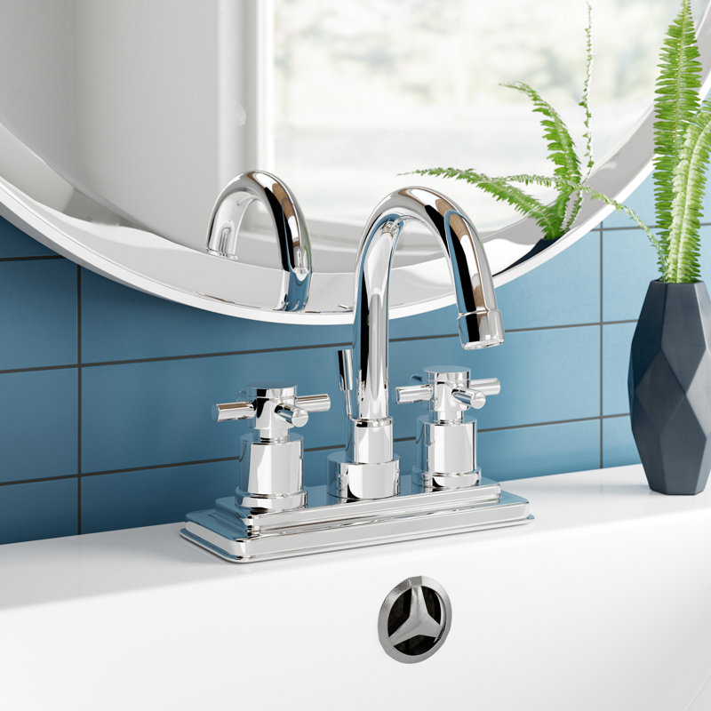 Kingston Brass Concord Two-Handle 3-Hole Deck Mount 4" Centerset Bathroom Faucet with Brass Pop-Up, Polished Chrome