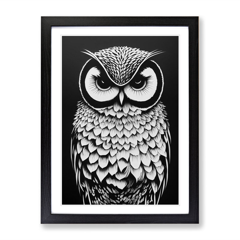 Owl Monochrome No.5 - Framed Print, Black, 34cm H x 25cm W x 2cm D