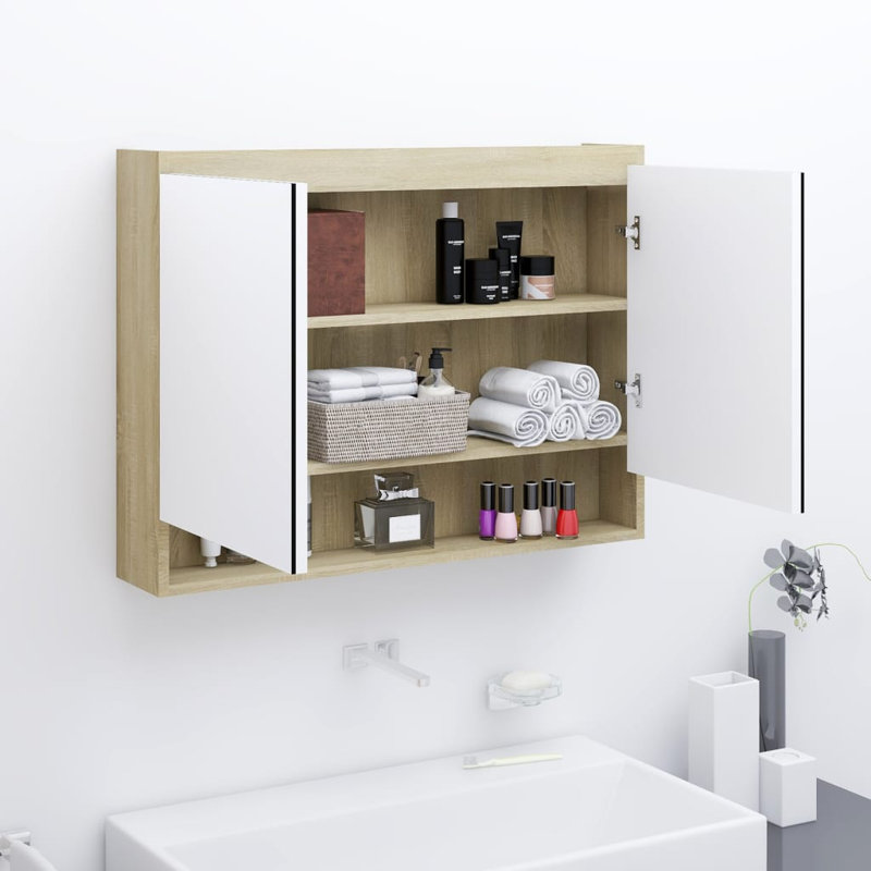 17 Stories Bathroom Mirror Cabinet 80X15x60 Cm MDF, White/Oak