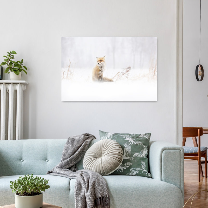 «Red Fox in Winter Snow Elegant Peaceful Serene Fox Landscape Nature», reproduction d'art murale, 24" H x 36" W