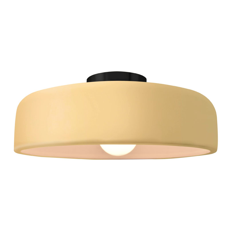 Plafonnier semi-encastré en céramique Dottie, Jaune atténué, Noir mat, H 6,5 po x l 16 po x P 16 po