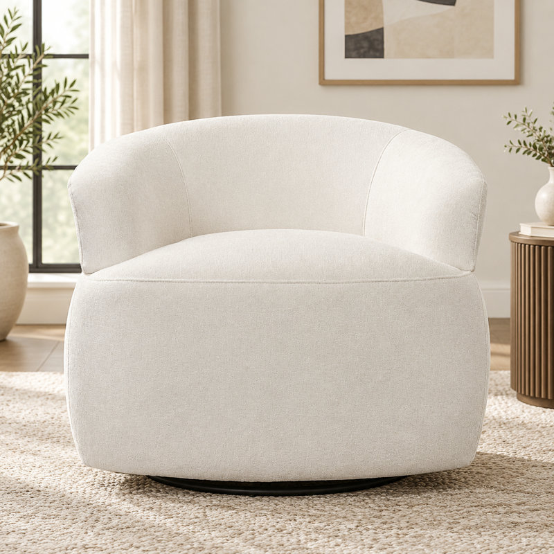 Modern Round Barrel Swivel Accent Armchair