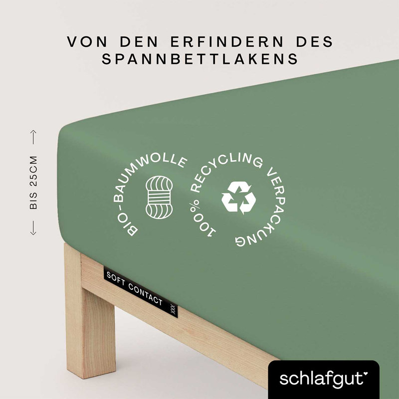 26 100% Cotton Jersey Knit Fitted Sheet, Green Mid, L 140 x 200cm - 160 x 200cm