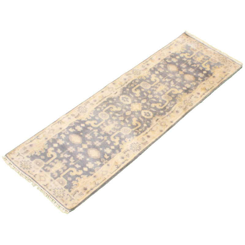 Tapis de couloir gris/beige en Tapis décoratif laine noué à la main de conception unique 2 pi 8 po x 8 pi Ushak
