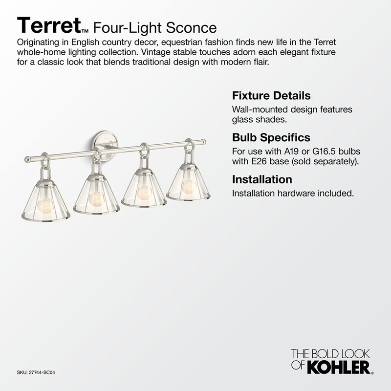 Terret 32½-In Four-Light Sconce, Polished Nickel