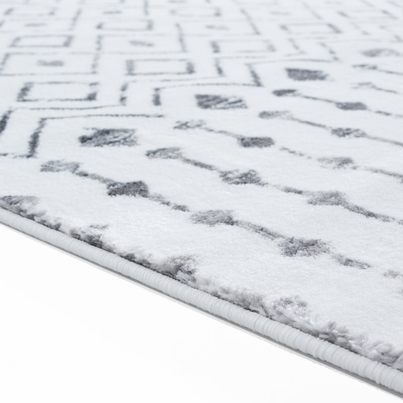 Geometric Silver/White Area Rug, Rectangle 4' x 5'