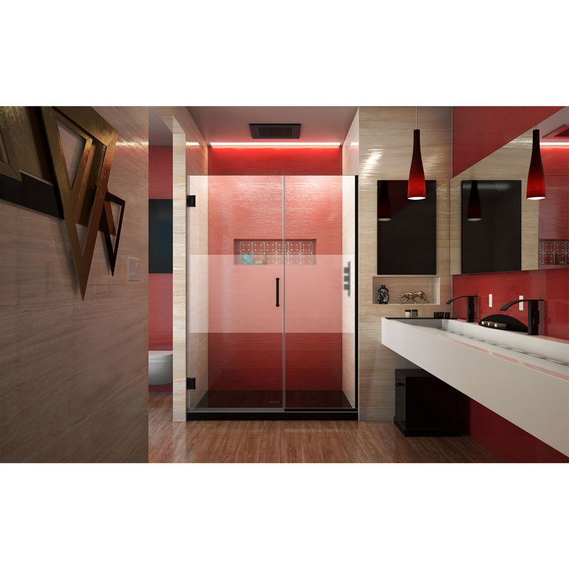 DreamLine Unidoor Plus 46.5 - 47 inch W x 72 inch H Frameless Hinged Shower Door in Matte Black, Matte Black, 47"