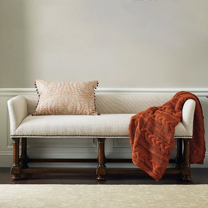 Banc en lin et coton et bouleau de style campagnard américain pour salon et chambre