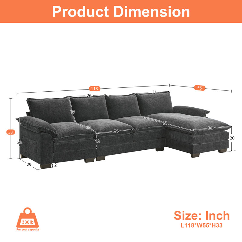  Canapé modulaire en chenille 3 pièces, Chenille grise