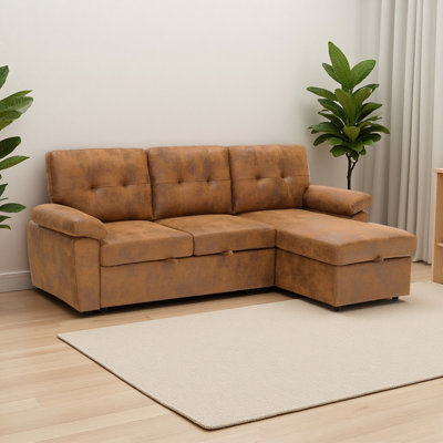 88.5" Convertible L-Shaped Pull-Out Sectional Sofa Bed with Storage Chaise,and Soft and Soft Padded Armrests