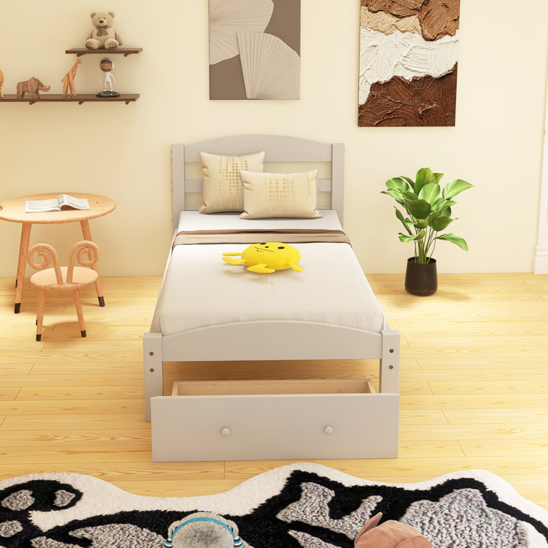 Structure de lit plateforme simple avec tiroir de rangement, Blanc