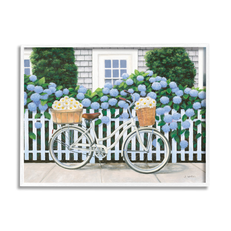 «Cape Cod Daisy Bike», reproduction de peinture acrylique, H 24 po x l 30 po, Giclée encadrée blanc bord de mer