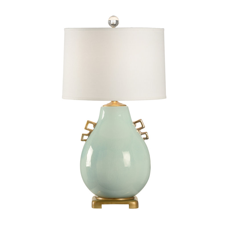 Ming Table Lamp, Robin's Egg Crackle Glaze