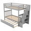 Lit superposé simple au-dessus d'un lit simple avec lit gigogne et rangement, gris-162580209