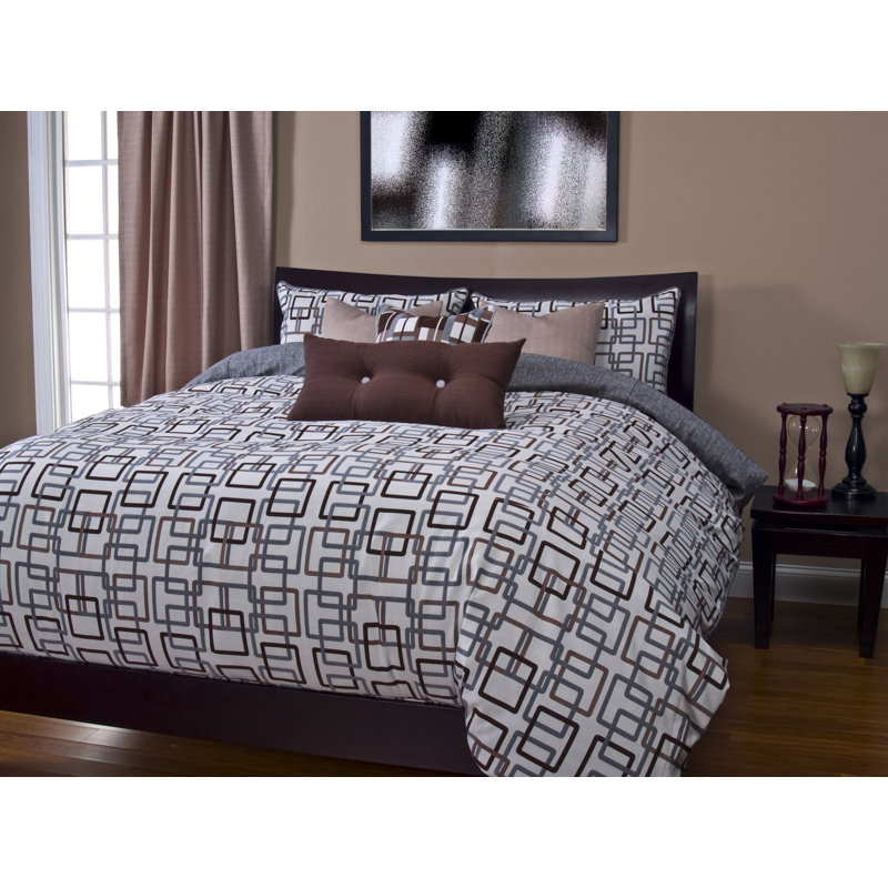 Modern & Contemporary Geometric Shapes Duvet Cover & Insert, Queen Duvet Cover & Insert + 4 Additional Pieces, Sand