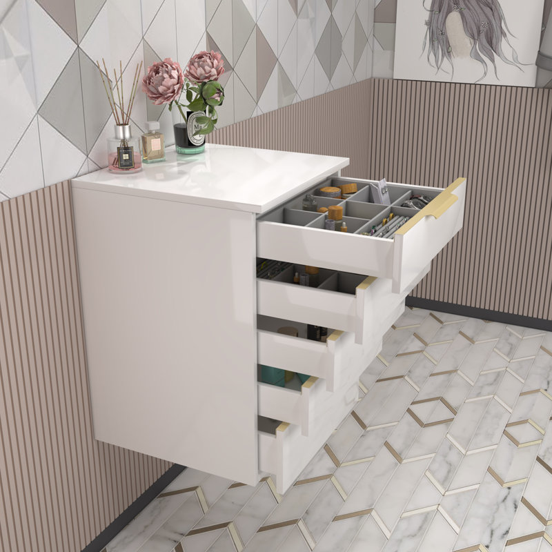 Milana 20" Floating Linen Cabinet With Drawers In Gloss White