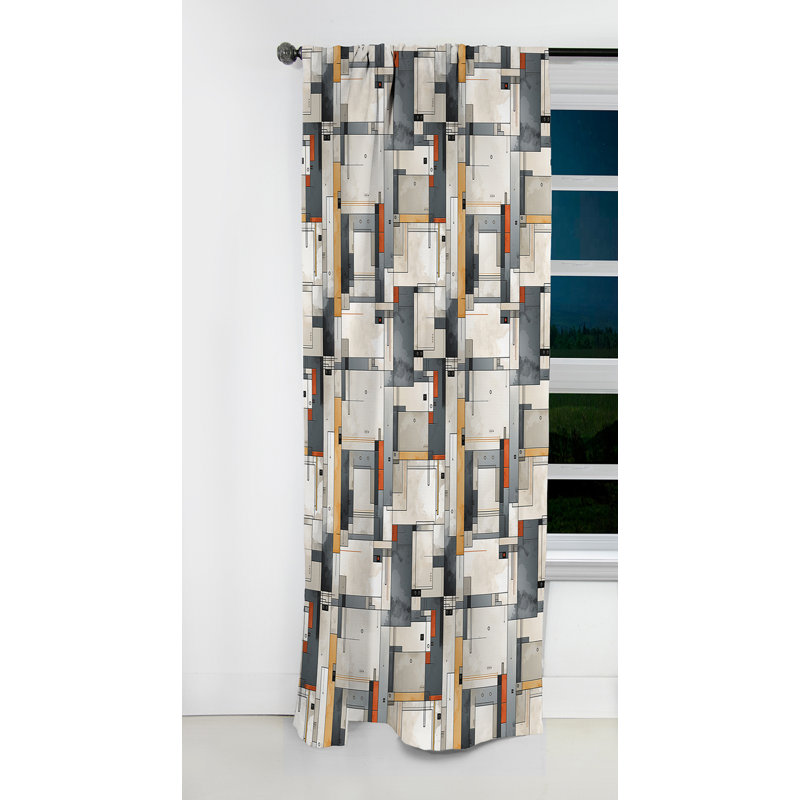 Motif de quadrants gris béton - Rideau abstrait - Rideau géométrique occultant - 1 panneau, L 52 po x L 120 po