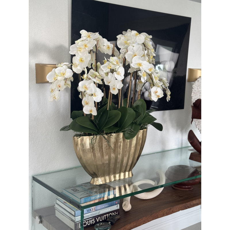 Vivien Gold Vase With Phaleanopsis Orchids, White