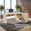 Bureau de direction en L avec prises de courant, tiroirs, armoire éclairée, bureau moderne avec tablettes ouvertes, bureau d'ordinateur-961832702