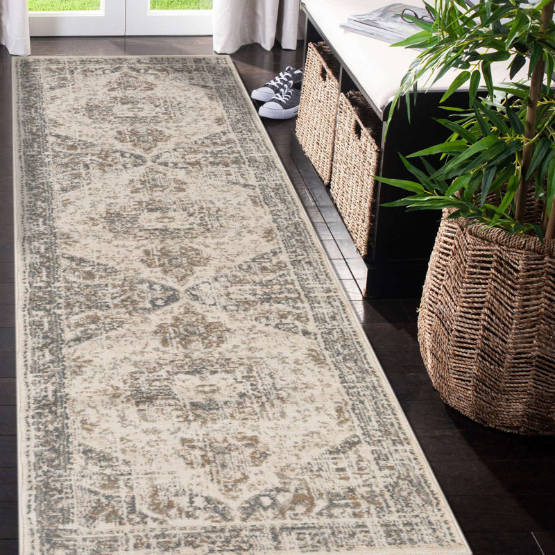Tapis beige / gris Nimoha, Tapis de couloir 2 pi 7 po x 10 pi