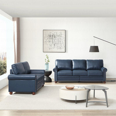 Canapé de salon avec canapé de rangement modulaire 2 + 3 en similicuir bleu marine