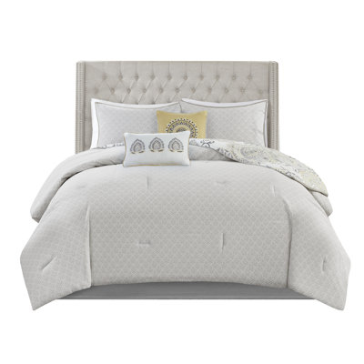 Premium 8-piece Cotton Floral Reversible Bedding Set, Yellow Queen For Cozy Bedrooms