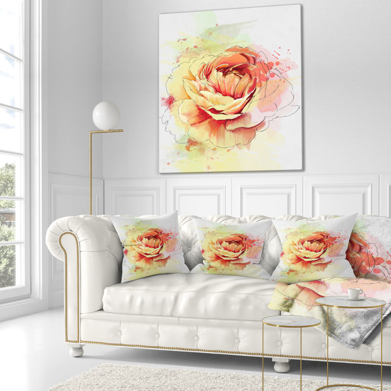 Coussin de rose floral, 18 po x 18 po, Coussin décoratif