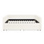 Grand lit tapissier avec lit gigogne et 2 tiroirs de rangement, tissu bouclé beige, 88 po x 65,5 po x 29,5 po, rayures verticales, mousse douce pour le confort, rangement facile pour le flux de travail, matériau,