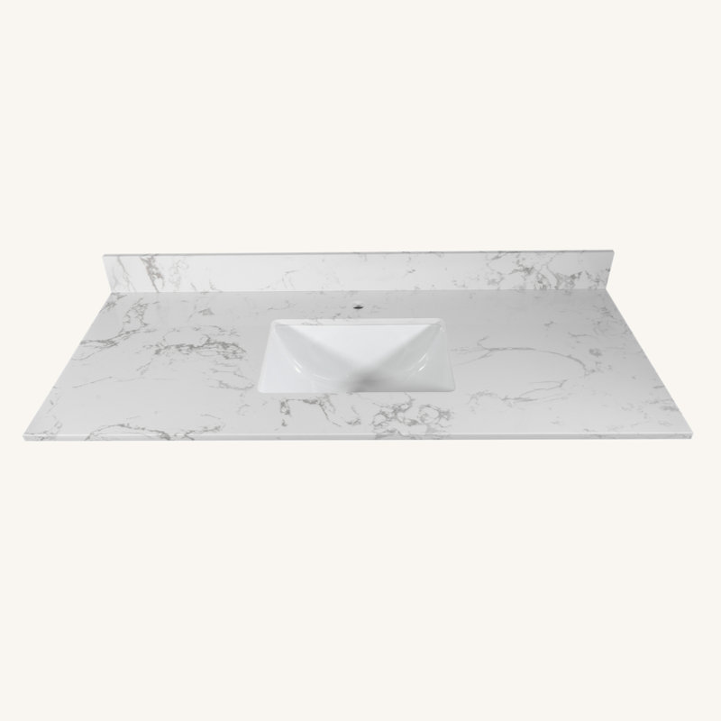 Comptoir de salle de bain en pierre avec lavabo rectangulaire encastré en céramique, trou de robinet et dosseret, Simple