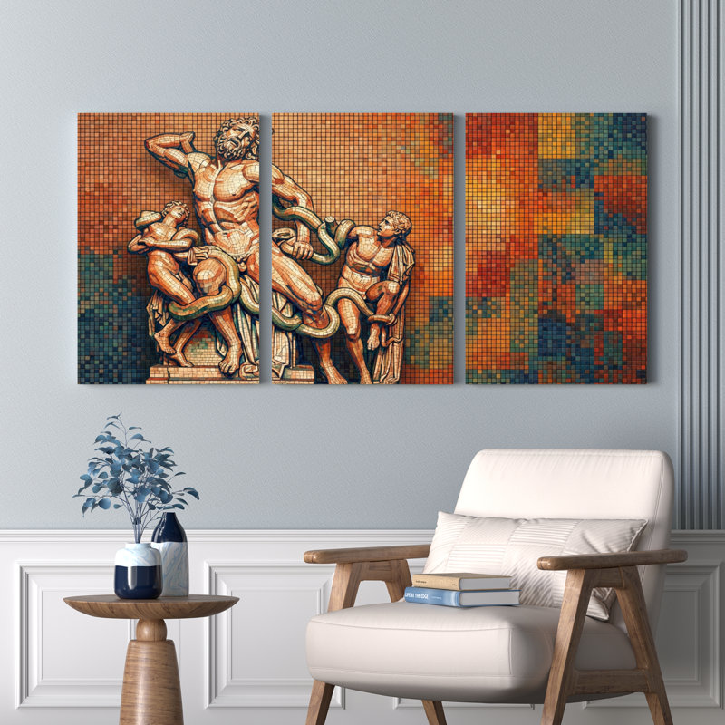 Laocoon et ses fils ensemble d'art mural enveloppé de toile de style mosaïque de 3, 2030