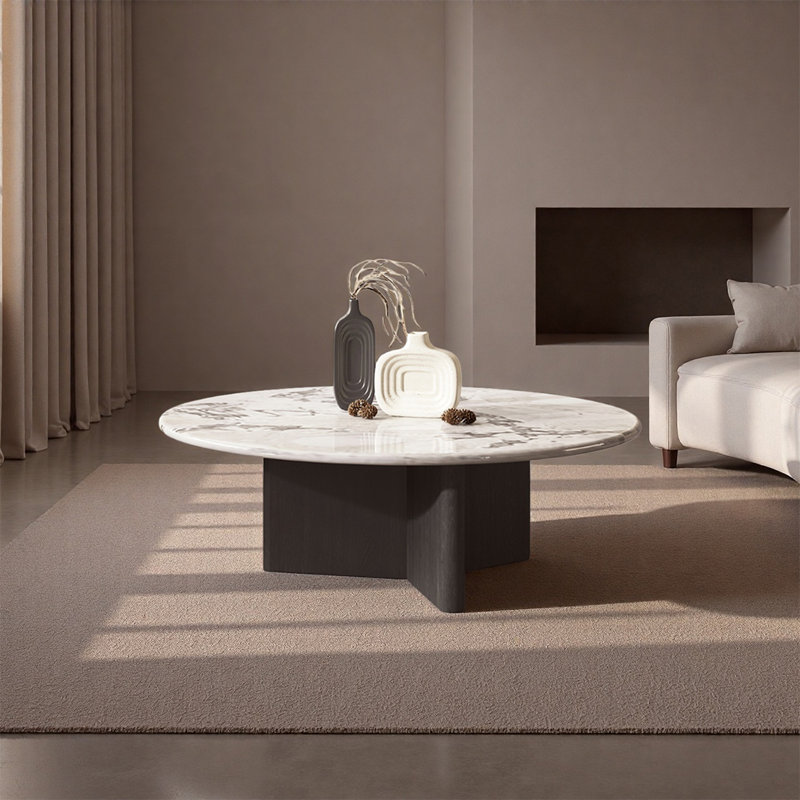 Simple round marble coffee table, 12.6" H x 35.4" L x 35.4" W