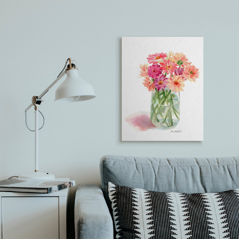 Bouquet d'aquarelles roses en pot en conserve, Toile tendue, H 30 po x l 24 po