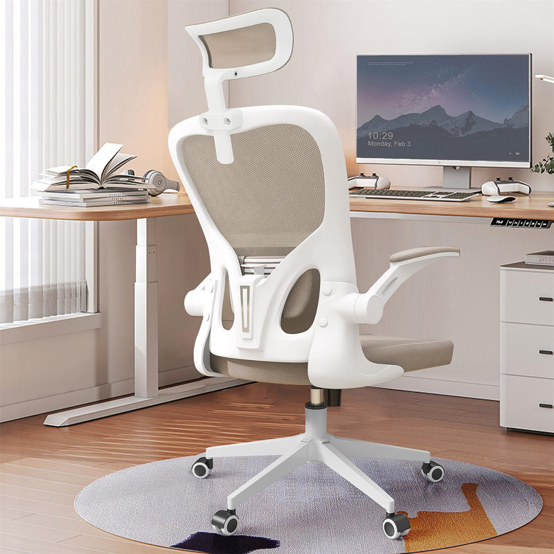 Chaise de bureau Nykeesha, Beige, Blanc