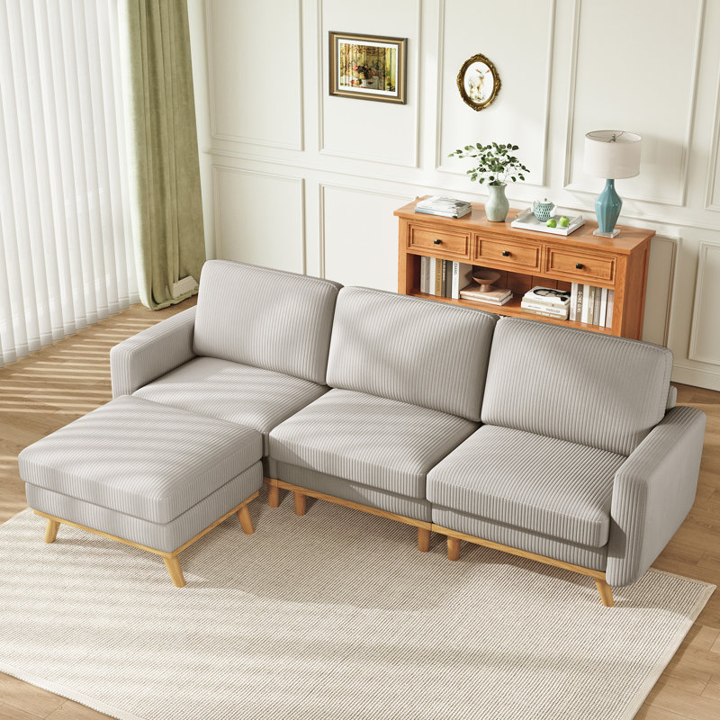 Canapé modulaire de 97 po, canapé en L avec repose-pieds mobile, canapé en velours côtelé confortable avec coussin à ressorts