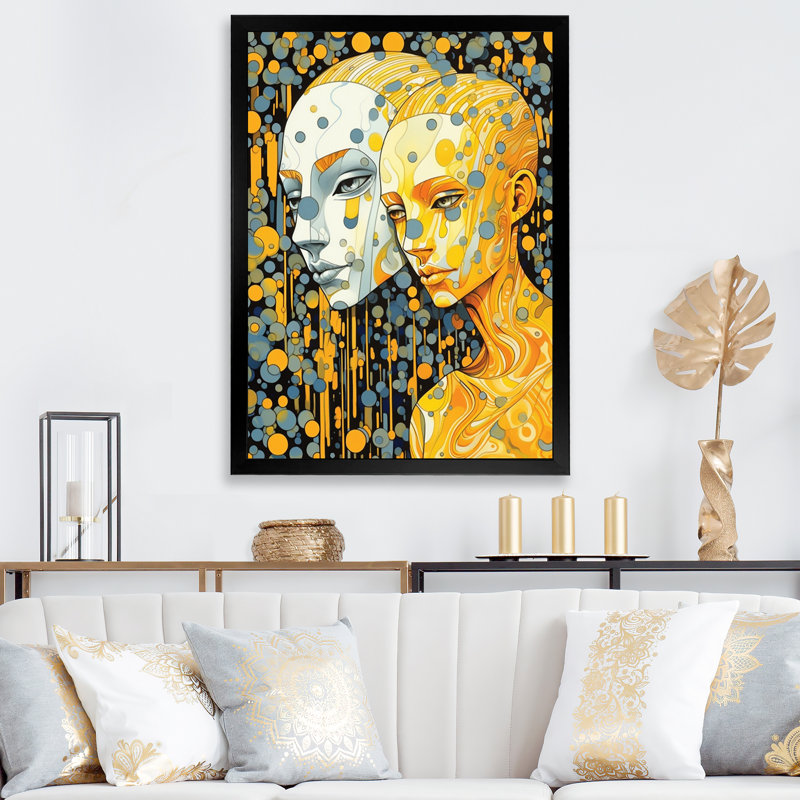 Hot Robots In Love - Illustration murale rétro, H 44 po x l 34 po x P 1,5 po, Cadre simple noir