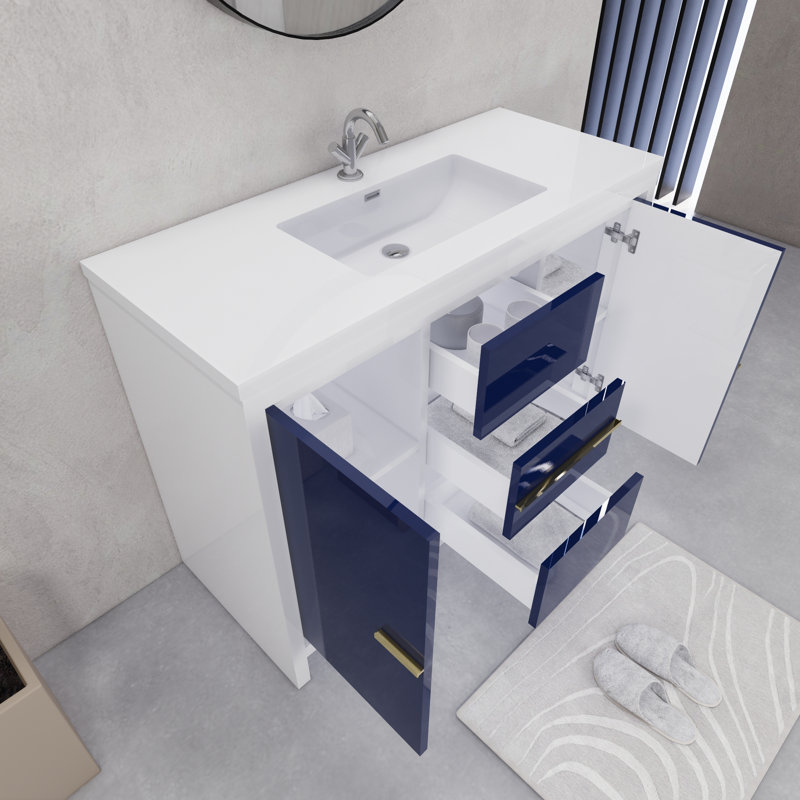 Eden 48" Single Sink Bathroom Vanity Set, Gloss White/Blue