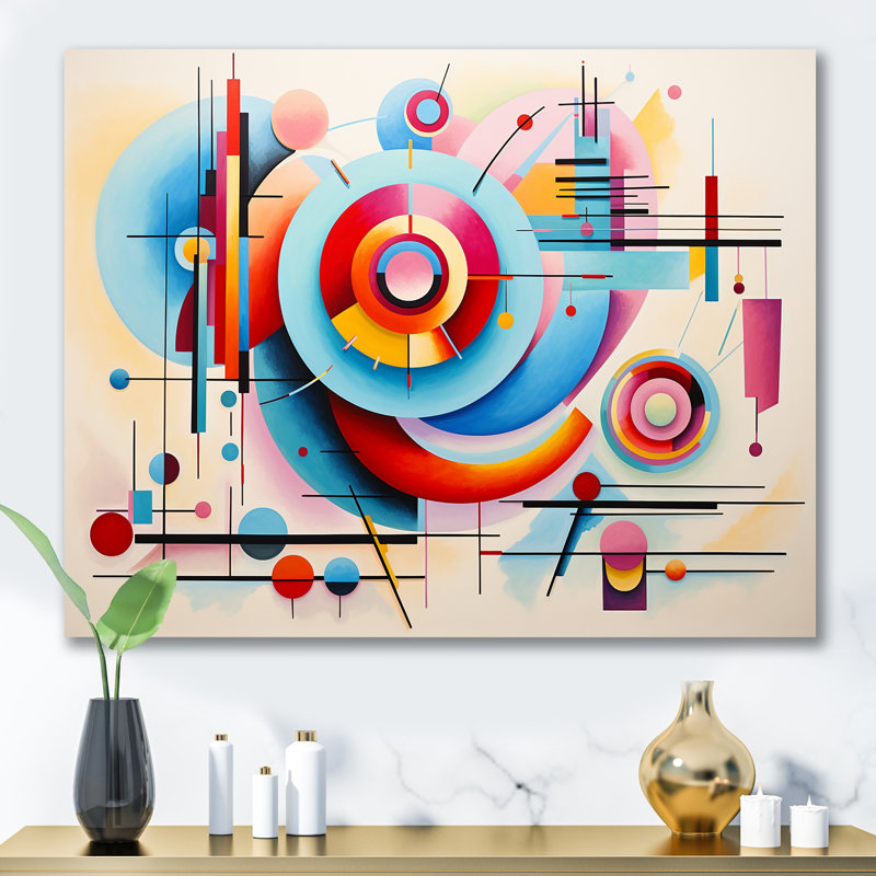 «Blue and Pink Abstract Geometric Vision 3», art mural géométrique, Toile tendue, H 12 po x l 20 po x P 1 po