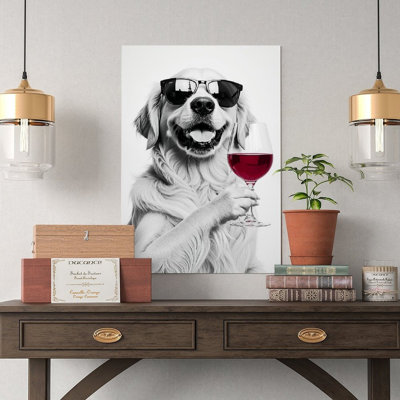 Canvas Wall Art Golden Retriever Dog Drinking Wine Poster-2 Vintage Poster Print Home Decor