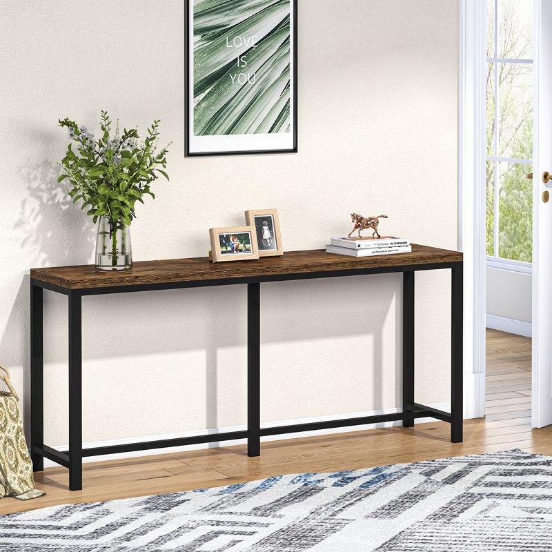 70.9-Inch Extra Long Console Table Behind Couch, Sofa Table for Living Room Small Space, Rustic Industrial Narrow Entryway Table (Brown)