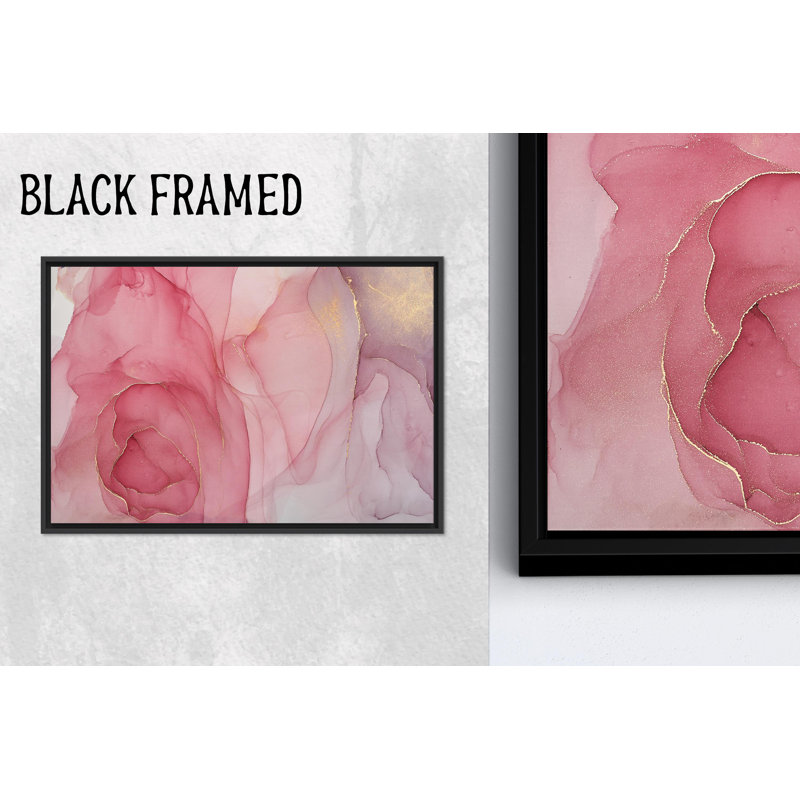 Art mural sur toile rose marbré: décor imprimé doré, toiles à cadre noir 1P, 63,1 po de hauteur x 114,2 po de largeur