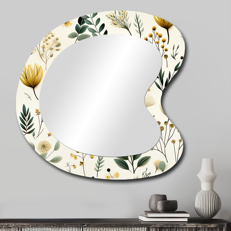 Botanical Neutrals Boho Pattern - Abstract Botanical Modern Asymmetrical Decorative Wall Mirror, 27" x 27"