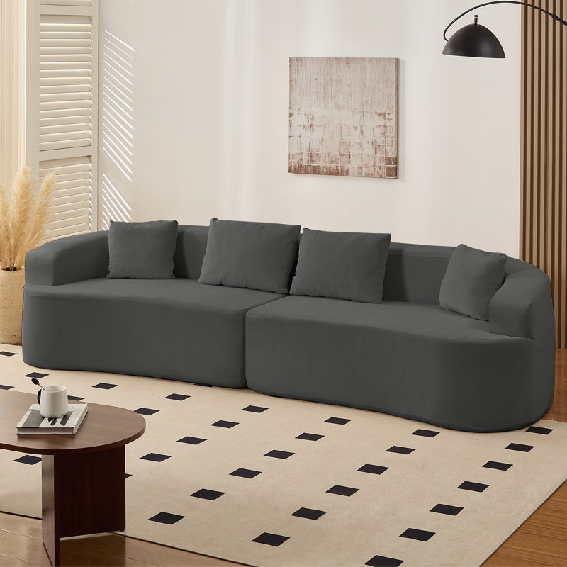 Causeuse incurvée compacte 37 po avec tissu chenille et 4 coussins, Gris foncé