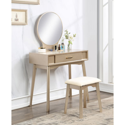 Maly Contemporary Wood Vanity And Stool Set