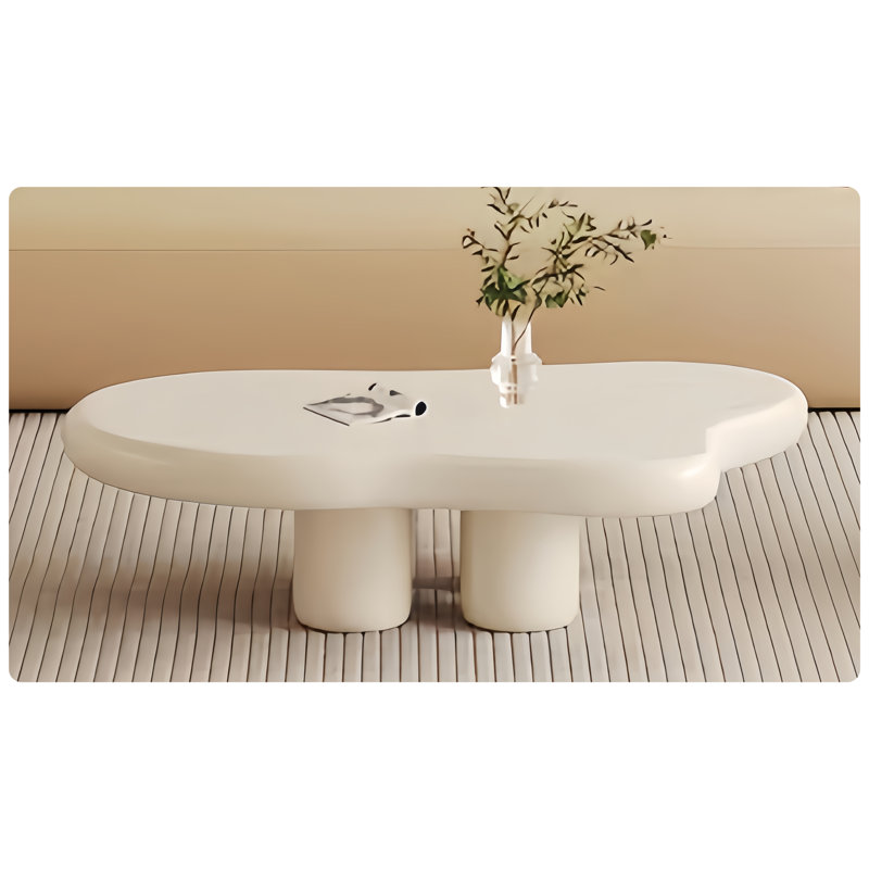 48.4Inch Cloud Shape White Four Leg Coffee Table, Solid Wood Coffee Table For Livingroom, 12.6" H x 48.4" L x 35" W, White