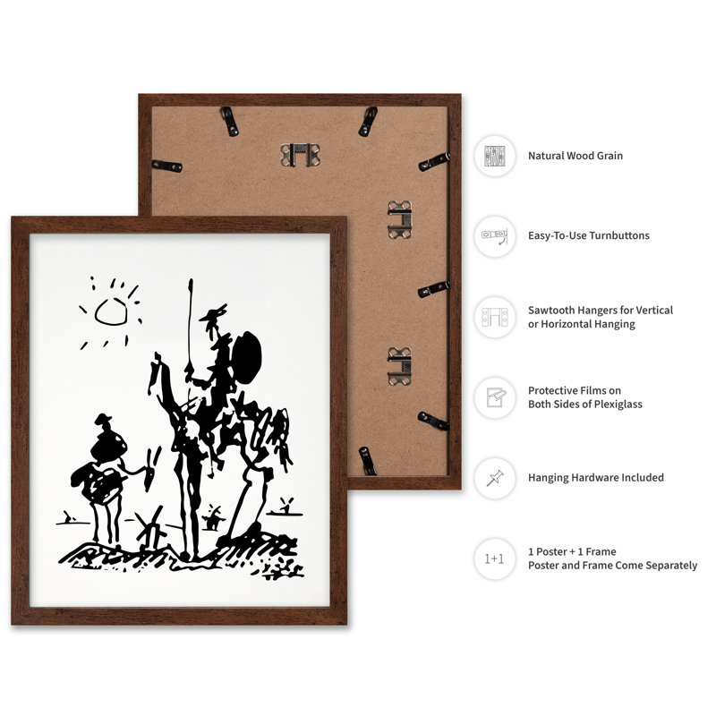 Pablo Picasso - Don Quichotte, H 18 po x l 24 po, Affiche, Encadrement brun