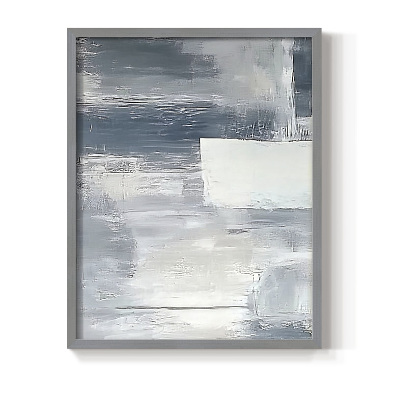 Abstrait, encadré, prêt à accrocher , Gris, H 14 po x l 11 po