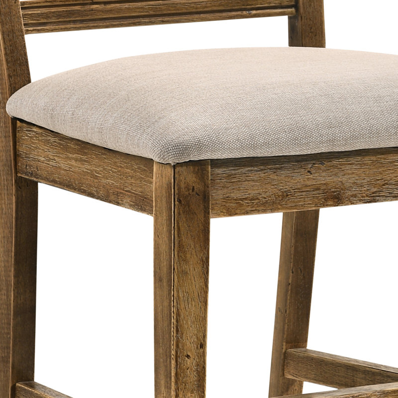Chaises à dossier en lattes de chêne vieilli 2 pièces - Revêtement en lin brun clair de style 2 pièces