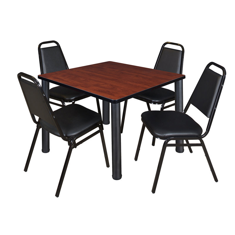 Plateau de table Kee Square, 4 chaises empilables, H 30 po x l 29 po x P 29 po, Noir, Cerisier