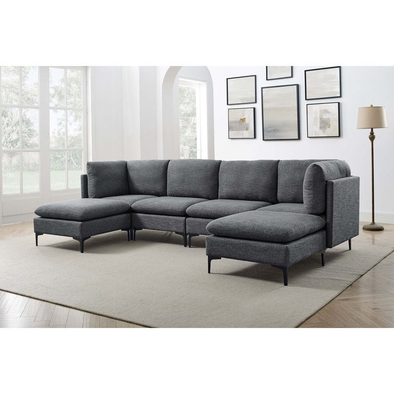 Canapé modulaire rembourré avec pieds en métal, Gris foncé