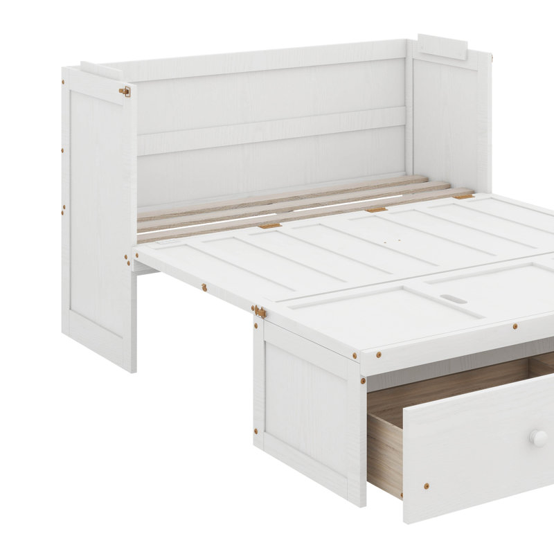 Lit escamotable avec tiroir de rangement intégré, Double, Blanc